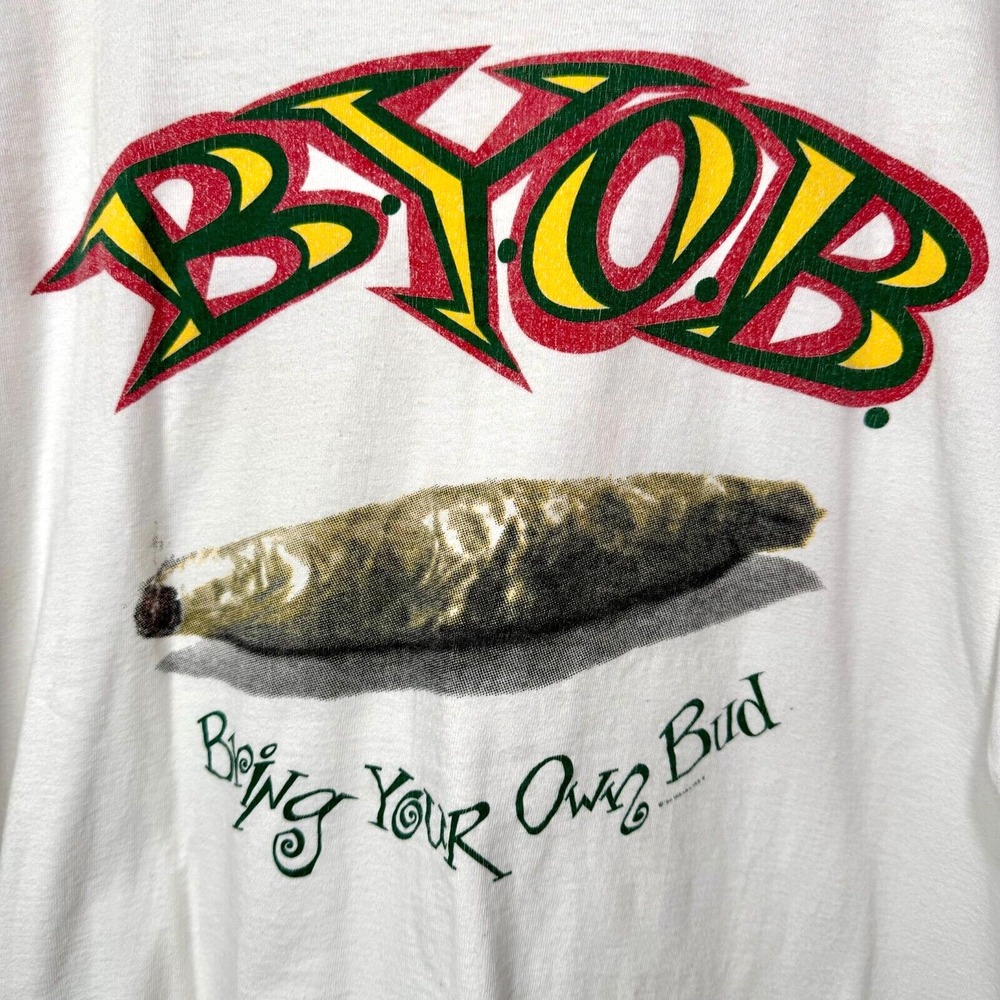 Vintage 1994 Bring Your Own Bud Marijuana T Shirt Weed Blunt 90s Tee - Picture 2 of 5